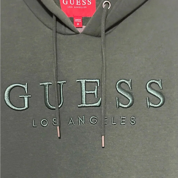 Guess Los Angeles Fleece Hoodie Embroidered Logo Alpine Grove color Size M - Picture 2 of 4